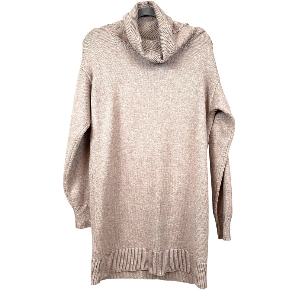 Raya Womens S Beige Cowl Neck Tunic Sweater Mini Dress Long Sleeve Cozy Knit NEW